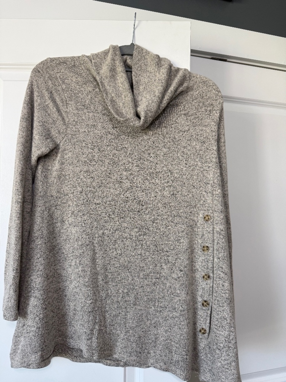 Misia Womens Medium Gray Cowl Neck Sweater Tunic Button Detail Soft Knit Pullove